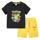 Children Pokemon Pikachu Tshirts & Shorts Cotton Short Sleeve Shorts Two Pieces Neutral
