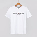 Tommy T Shirts Tommy Men's Short Sleeve Cotton round Neck Slim-Fit Letters Embroidered T-shirt