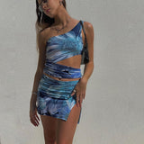 Women Top & Skirt 2 Piece Set Spring and Summer Sexy Hollow T-shirt Slim Print Skirt Suit
