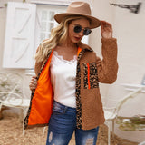 Women Sherpa Jacket Autumn and Winter Sexy Leopard Zipper Button Long-Sleeve Women's Top Plush Coat