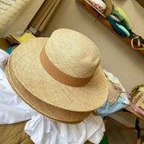 Straw Hat Hand-Woven Flat Straw Hat Women's Spring and Summer Top Hat