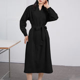 Work Dresses for Teachers Long Sleeve Loose Dress Long Skirt Women's Belt