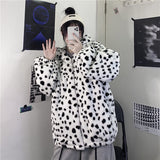 Women Dalmatian Coat Loose Furry Leopard Quilted Hooded Cotton Coat