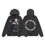 Present Hoodie Rapper Portrait Letter Print Hoodie Vintage Distressed