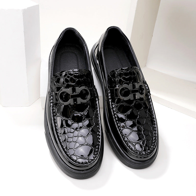Loafers for Men Cowhide Business Leather Shoes Embossed Casual Leather Shoes Peas Shoes