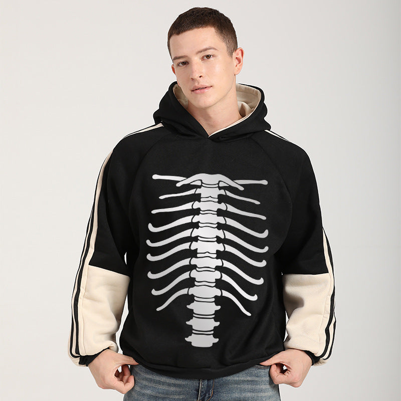 Skeleton Hoodie Autumn and Winter New Bone Skull Print Velvet Padded Hooded Sweatshirt