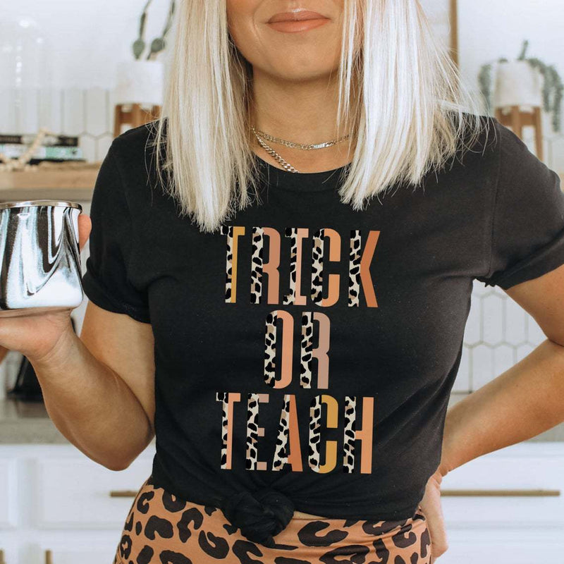 Halloween Costumes Leopard Print Trick Or Trach Pumpkin Print round Neck T-shirt for Women