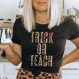 Halloween Costumes Leopard Print Trick Or Trach Pumpkin Print round Neck T-shirt for Women