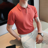 Men Polo Shirts Slim-Fit Lapel Breathable Casual Short-Sleeved T-shirt
