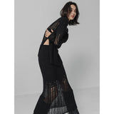 Kesha Black Dress Autumn Simplicity Circle Yarn Drop Stitch Skirt Hollow out