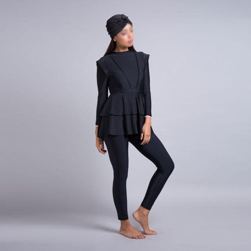 Burkini Swimwear Muslim Fashion Outfits Plus Size Long Sleeve Trousers Black Slimming Women's Swimwear