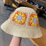 Straw Hat Flower Hand-Woven Straw Hat for Women