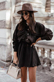 Work Dresses with Pockets Suit Collar Pocket Long Sleeve Casual Dress Short Skirt