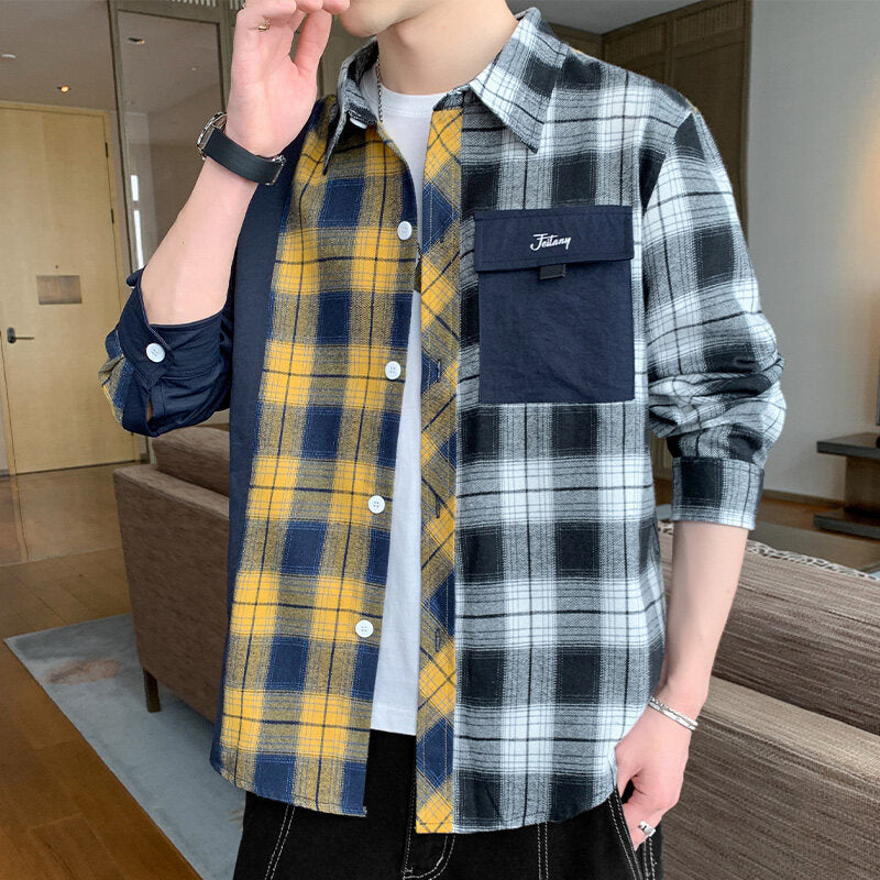 Mens Flannel Jacket Plaid Shirt Men's Long Sleeve Autumn