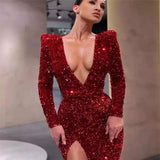 Mariah Carey Dress Sexy One-Shoulder Long Sleeve Embroidered Dress Split Dress