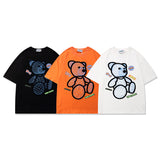 Men's T-shirt Bear Printed Short-Sleeved T-shirt Men's Hip Hop Loose Trendy Half-Length Sleeves