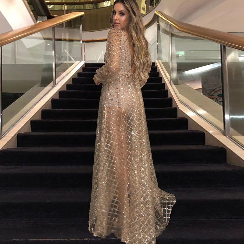 Mariah Carey Dress Sexy Backless Sequins Formal Dress