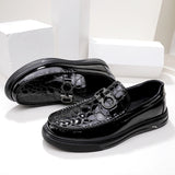 Loafers for Men Cowhide Business Leather Shoes Embossed Casual Leather Shoes Peas Shoes