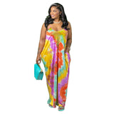 Spring and Summer Strap Tie-Dyed Printed Casual Loose Long Dress