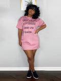 Women Plus Size Mini Dresses Loose Printed Loose Short Sleeve Round Neck T-shirt Dress