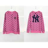 Yankees Men's and Women's Pullover Embroidery Large Logo Sweater Retro Presbyopic Couple round Neck Long Sleeve Casual
