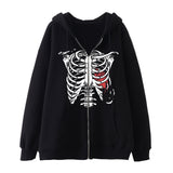 Skeleton Hoodie Winter Fleece Women's Long Sleeve Hoodie Heart-Shaped Clothes Printed Zipper