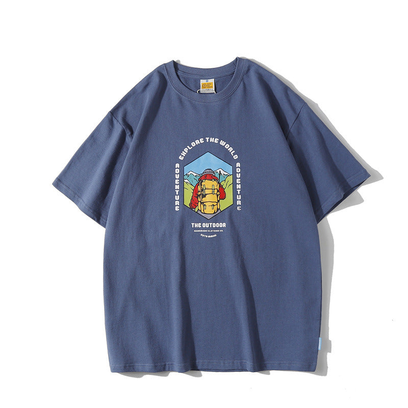 Man Summer T Shirt Printed Drop-Shoulder Sleeve Round Neck