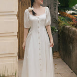 Women Cottagecore Dress Retro Style High Waist Waist Mid-Length Dress