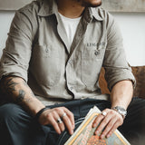 Work Shirts Vintage Letter Print Light Gray Shirt