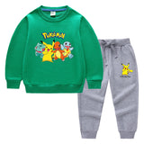 Children Pokemon Pikachu Hoodie & Pant Set Pure Color Cotton Quality Sweatshirt Set Trousers