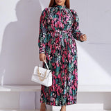 Mariah Carey See through Dress Long Sleeve Pleated Lace-up Turtleneck Dress