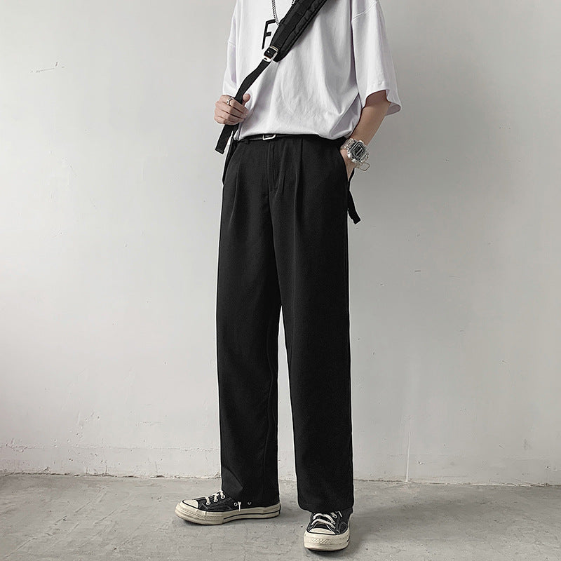 Men Suit Pants Men's Summer Thin Loose Straight Solid Color Casual Pants