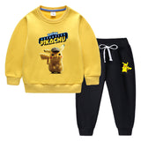 Children Pokemon Pikachu Hoodie & Pant Set Fleece Lined Padded Warm Keeping Winter Clothes Sweatershirt Suit