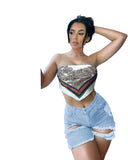 Women Plus Size Denim Shorts1 High Waist Ripped Hollow-out Denim Shorts