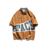 Men T Shirt Summer Casual Tops Men's Clothes Summer Wear Japanese Street Men's Lapel Shirt Casual Loose Color Matching Large Letter Shirt