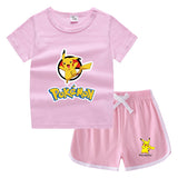 Children Pokemon Pikachu Tshirts & Shorts Casual Sports Sweat-Absorbent Suit Neutral