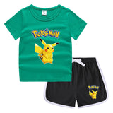 Children Pokemon Pikachu Tshirts & Shorts Casual Sports Sweat-Absorbent Suit Neutral