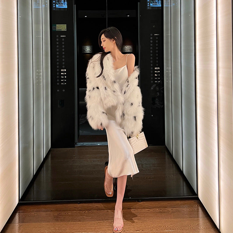 Women Dalmatian Coat Fox Fur Fur Coat Spot Ladies