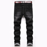 J Shaped Jeans Men's Jeans Straight Hole Colored Mosaic Patchwork Stick-on Crystals