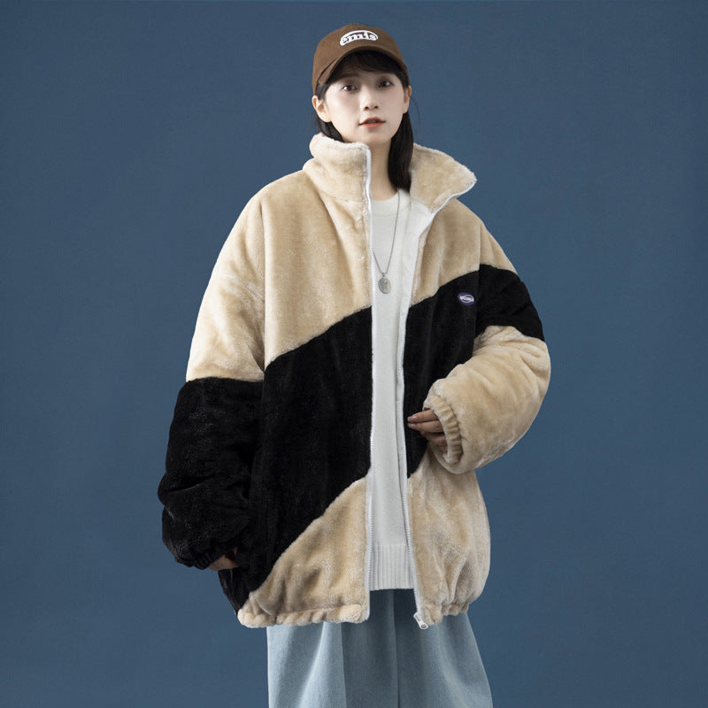 Men's Autumn Winter Coat Stand Collar Color Matching Cotton-Padded Coat