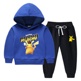 Children Pokemon Pikachu Hoodie & Pant Set Fleece Lined Padded Warm Keeping Winter Clothes Sweatershirt
