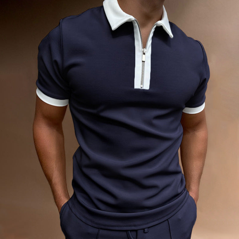 Polo Shirts Men's Zipper Color Matching T-shirt Top