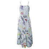 Women Bohemian Dress Sexy Cross Sling Backless Slip Dress Printed Dress