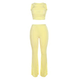 Women Top & Pant 2 Piece Set Summer Sexy Hollow out Vest Slim Pants Suit