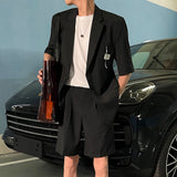 Seersucker Suit Men's Cropped Trousers with Stripes Two-Piece Suit