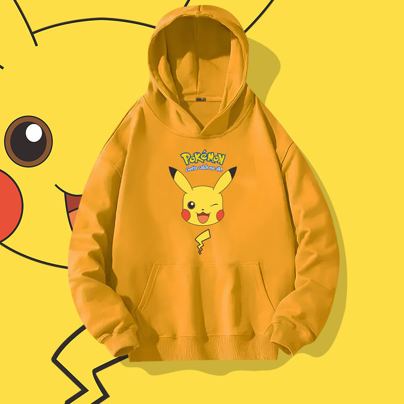 Men and Women Pokemon Pikachu Hoodie Loose Shoulder Long Sleeve Top Clothes