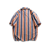 Men T Shitrs Vertical Stripes Printing Lapel Shirt