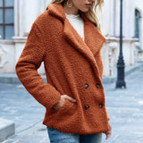 Women Sherpa Jacket Autumn and Winter Button Lapel Loose Fleece Shirt Cardigan Goat Hair Wool Coat