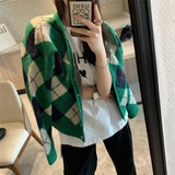 Preppy Aesthetic Outfits V-neck Knitted Cardigan Women's Loose Autumn and Winter Vintage Sweater Coat