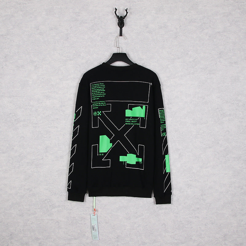 Off White Long Sleeve Round Neck Sweater Fall/Winter Crew Neck Pullover Sweatshirt